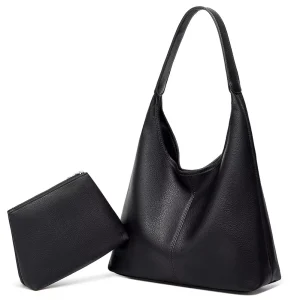 Custom Black Pu Hobo Tote Bag With Matching Pouch OEM ODM Service for Fashion Brands and Bulk Orders
