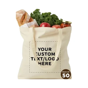 Custom Canvas Tote Bags (Set 50) Reusable Eco Friendly Silk Screen Printed Security Design Hand Length Handles for Business