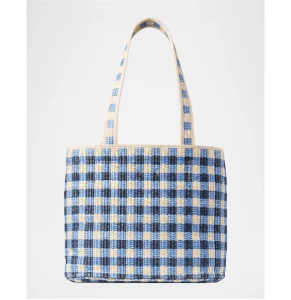 Custom Checkered Straw Bag Handwoven Handbag for Women