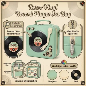 Custom Chic Vintage Turntable Ita Bag Manufacturer Aesthetic PU Leather Shoulder Crossbody Handbag for Music Lovers & Collectors