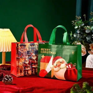 Custom Christmas Non woven Tote Bag PP Film coated Reusable Gift Packaging Party Gift Bag China Factory Price