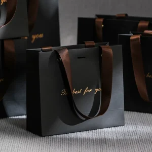 Custom Cloth Black Your Own logo Print Paper Gift Bag Branded Luxury Shopping Bags with Logos for Small Business