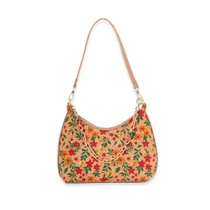 Custom Cork Crescent Hobo Bag for Women Eco Friendly Boho Flowers Print Shoulder Bag with Zipper Closure