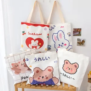 Custom Cotton Handled Tote Bags Medium Size Logo Options for Promotion Outdoor Use Shopping Supermarket Gift Bags