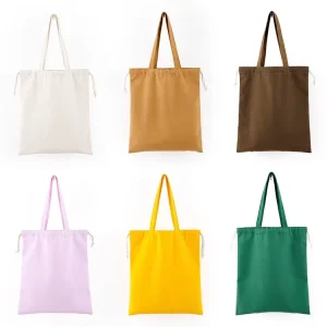 Custom Design Reusable Durable Disposable Cotton Canvas Shopping Tote Bag with Long Handle Carry Logo Goods Stock