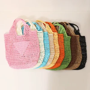 Custom Designer Hollow Tote Bag Fashion Paper Beach Handbag Straw Beach Bag for Women Raffia Straw Bag