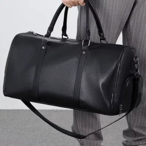 Custom Duffel Bag PU Leather Shoe Compartment Large Capacity Gym Weekender Travel Bag For Men
