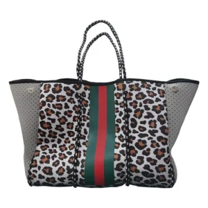 Custom Durable Large Neoprene Waterproof Insulated Eco Friendly Leopard Pattern Beach Travel Tote Bag Small Bag Retro Style