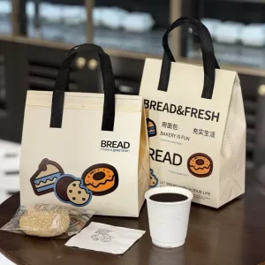 Custom Durable Non woven Tote Bag Printed Logo for Bakery Chain Bulk Supply Cake Bread Cookie