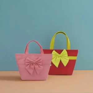 Custom Eco Friendly Cotton Canvas Casual Tote Bags Girls Kids Handbags with Bow Zipper Portable