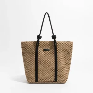 Custom Eco Friendly Paper Woven Straw Lady Portable Tote Bag Fashionable Two Strap Shoulder Handbag Zip Spring Summer Autumn