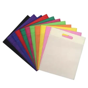 Custom Eco Friendly Recyclable Non Woven Tote Bag Flat Mouth Bottomless Design Hand Length Handle Screen Printed Varnishing