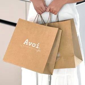Custom Eco friendly Classic Folding Kraft Shopping Bag Lamination Logo for Retail Party Boutique Use Printed Food Safe Bag Rope
