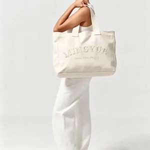 Custom Embroidery Logo Cotton Canvas Tote Bag Reusable Eco Friendly Shopping Handbag For Brand Gift Promotion