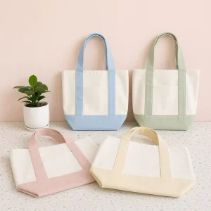 Custom Embroidery Logo Reusable Plain Blank Small Mini Mint Blue Pink Candy Color Gift Cotton Canvas Shopping Tote Bag