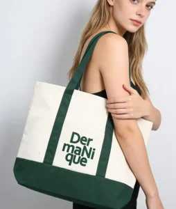 Custom Embroidery Logo Small Blue Pink Gift Cotton Canvas Shopping Tote Bag with Reinforced Handle