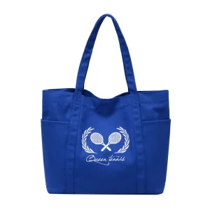 Custom Embroidery Logo Stylish Canvas Tote Bags Navy Blue Society Shopping Shoulder Canvas Bag
