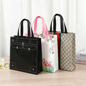 Custom Environmental Protection Coated Non Woven Fabric Shopping Tote Bags with Rope Handle Clothing Store Bags