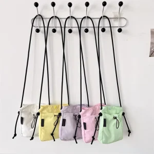 Custom Fashion Drawstring Canvas Mini Crossbody Bag Solid Color Nylon Shoulder Wallet Purse Mobile Phone Bag