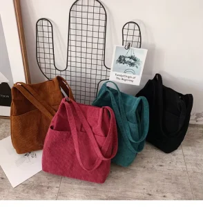 Custom Fashion Handbags Women Corduroy Shoulder Bag Reusable Canvas Shoulder Corduroy Tote Bag With Handle