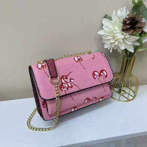 Custom Fashion New Underarm Chain Small Square Bag Crossbody Shoulder Small Purse Cherry Pattern Flap Handbag