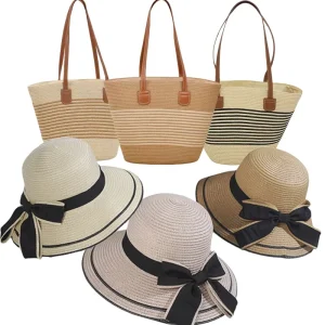 Custom Floppy Paper Straw Women’s Large Capacity Natural Wide Brim Striped Sun Hats for Beach Travel Summer