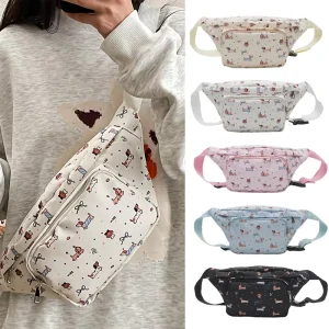 Custom Full Print Nylon Waist Belt Bag Women Casual Cute Single Strap Crossbody Front Pack Cartoon Chest Bag for Girls