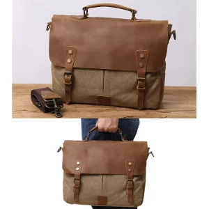 Custom Genuine Leather Canvas Vintage Messenger Bag for Men with Laptop Compartment All Seasons Use