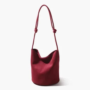 Custom Genuine Leather Vintage Ladies Shoulder Bucket Bags Fashionable with Polyester Lining