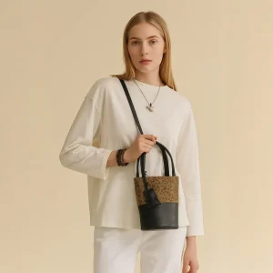 Custom Genuine Leather Zip Single Strap Crossbody Bucket Shoulder Underarm Bag Women Cowhide Patchwork Niche Design Color Block