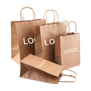 Custom Grocery Shopping Gift Handle Craft Print Food Takeaway Packaging White Brown Small Kraft Paper Bag with Your Own logo