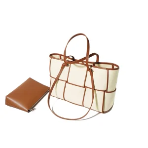 Custom Handmade Woven Canvas Tote Bag for Women Luxury Genuine Leather Purse