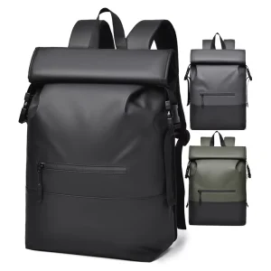 Custom High Quality Rolling Top Fashion Waterproof PU Men’s Business Laptop Backpack Large Capacity School Knapsack Backpack