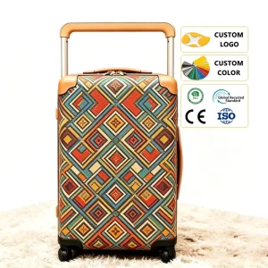 Custom High quality Faux Leather Travel Suitcase Durable Waterproof Luggage with Smooth Silent Full direction Wheels Cabin Bag