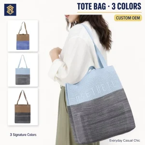 Custom Hollow Knit Shopping Polyester Tote Shoulder Bag Solid Color Block Gradient Fashionable Versatile Portable Summer Autumn