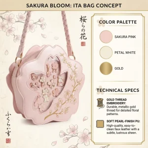 Custom Kawaii Sakura Pattern Ita Bag Premium Pink PU Leather Transparent Pin Display Shoulder Bag for Anime Cosplay Conventions