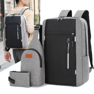 Custom LOGO Waterproof Nylon 3 In 1 Business Laptop Backpack Set Unisex Fashion Lightweight Travel Student Bag Set