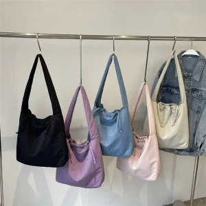 Custom LOGO Women’s Large Capacity Hobo Bag Drawstring Closure Lightweight Water Resistant Shoulder Tote Bag