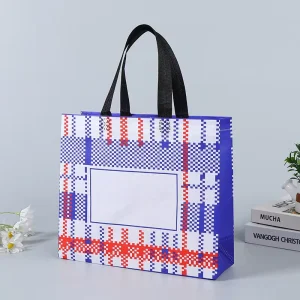 Custom Laminated Reusable Foldable Shoulder Closure Tote Nonwoven Shopping Bags Recycled Supermarket Holiday Gift Bag