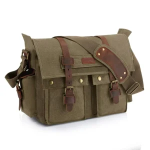 Custom Laptop Satchel Leather Canvas Crossbody Messenger Bag for Men