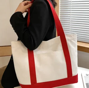 Custom Large Blank Reusable Canvas Cotton Tote Bags with Handles for Grocery Beach Gift Use