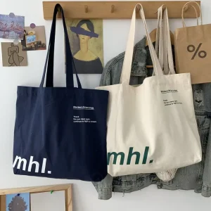 Custom Large Capacity Canvas Tote Bag Eco Friendly Recycled Cotton Shopping Bag Comfortable Handle Beach Bag Printing