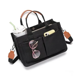 Custom Large Capacity Multi pocket Canvas Tote Bag for Women Portable Work Crossbody Handbag with Cup Holder