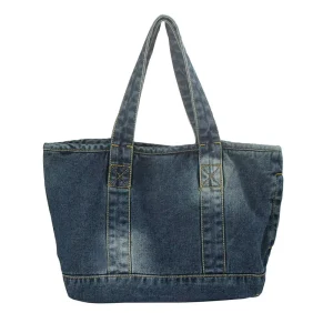 Custom Large Capacity Top Handle Satchel Shoulder Handbags Purse with Zipper Shopping Bag Women Denim Tote Bag