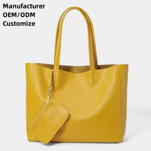 Custom Large Capacity Women Genuine Cowhide Leather Tote Bag Shoulder Shopping Bag
