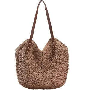 Custom Large Casual Straw Tote Bag Women’s Handmade Rattan Woven Hollow Raffia Crochet Beach Shoulder Bag for Summer