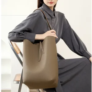 Custom Leather Bucket Tote Bag Women Designer Shoulder Purse Private Label Minimalist Handbag OEM ODM Factory