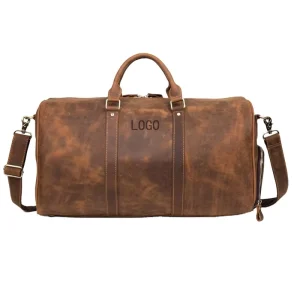 Custom Leather Duffle Bag Zipper Genuine Leather Holdall Weekender for Shoes Compartment
