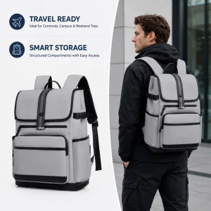 Custom Logo Backpack Factory 15.6 Inch Laptop Bag Business Minimalist Sports Travel School Bag Waterproof Flap Durable Mens Grey