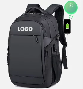 Custom Logo Black Unisex Anti-Theft Laptop Backpack 15.6 Inch Waterproof USB Oxford Business Travel Bag with Zipper Closure